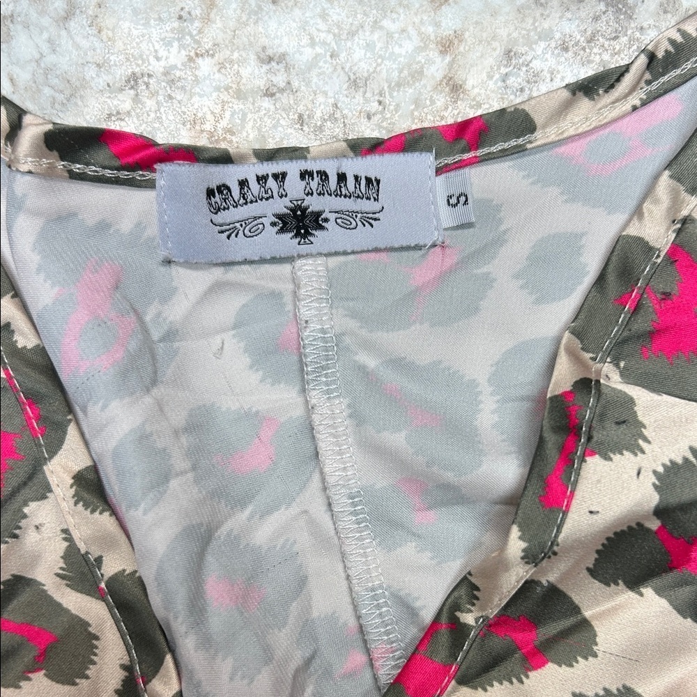 Crazy Train Pink and Brown Leopard Blouse - Picture 3 of 4